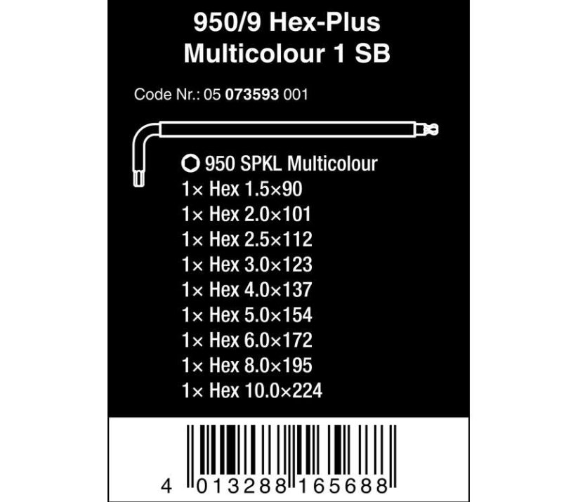 Zástrčné kľúče Wera inbus 950/9 Hex-Plus Multicolour 1 SB, BlackLaser (Sada 9 dielov 1,5-10mm) 073593