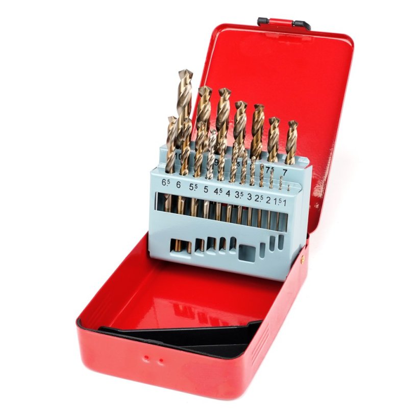Wiertła kobaltowe HSS-CO5 1–10 mm co 0,5 mm, zestaw 19 sztuk