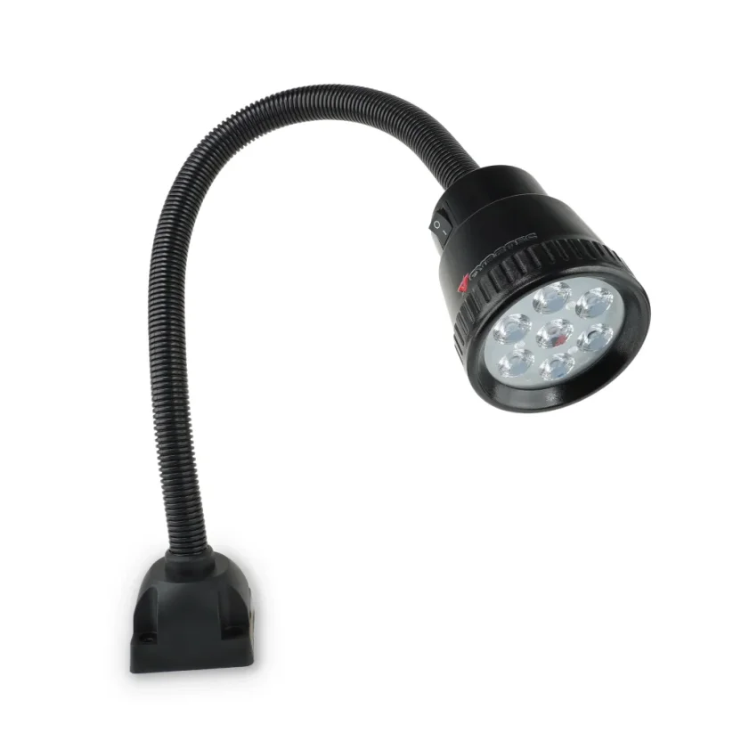 Maszynowa lampa LED z elastycznym ramieniem i podstawą śrubową, 230 V
