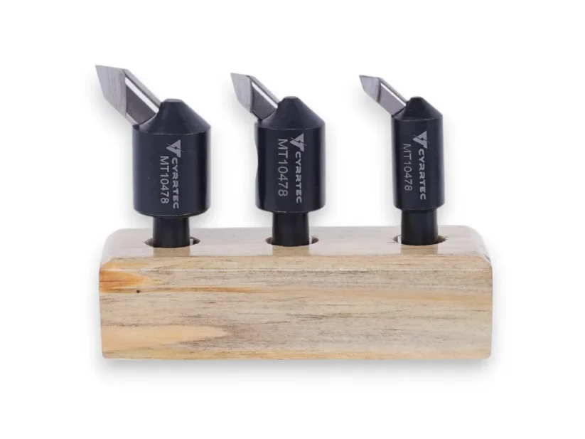Głowica wykańczająca / flycutter (HSS) – zestaw 3 szt. ze stojakiem, chwyt 12 mm – 14, 19, 22 mm