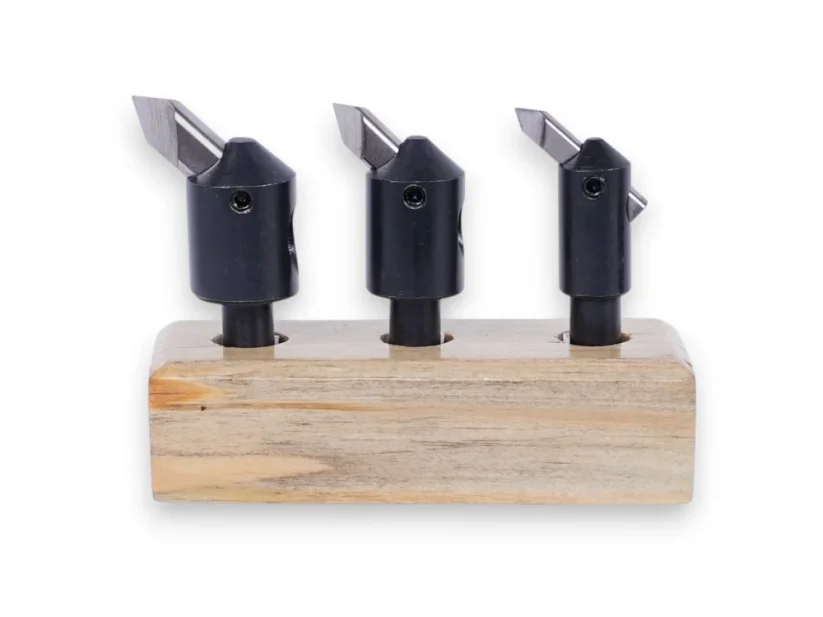 Głowica wykańczająca / flycutter (HSS) – zestaw 3 szt. ze stojakiem, chwyt 12 mm – 14, 19, 22 mm