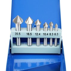 Fazowniki stożkowe 6,3–20,5 mm, 90°, HSS, zestaw 6 sztuk