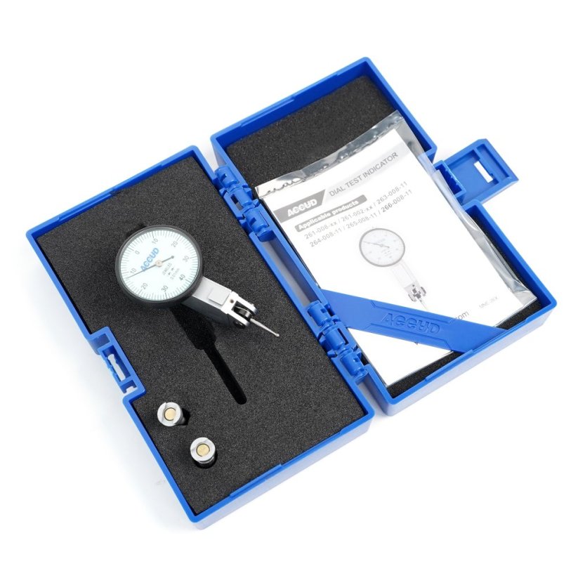 Páčkový číselníkový úchylkoměr 0-0.8mm ( 0.01mm ) v plastovém boxu, ACCUD