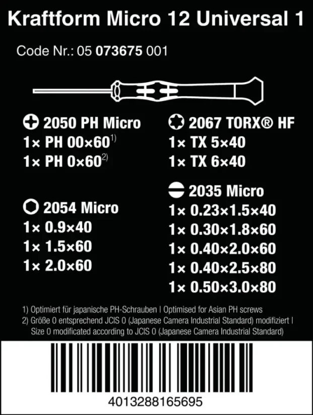 Skrutkovače pre elektroniku Kraftform Micro 12 Universal 1 (Sada 12 dielov), 073675