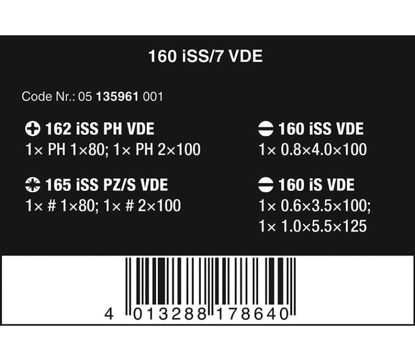 Elektrikárske skrutkovače Wera Kraftform Plus VDE 160 iSS/7, izolované, extra zúžené (Sada 7 dielov), 135961
