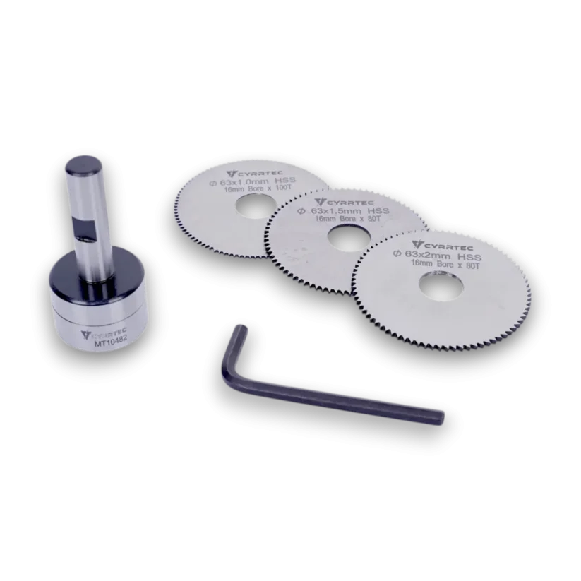 Sada kotúčových fréz Ø 63 mm s unášačom – hrúbky 1 / 1,5 / 2 mm, stopka 12 mm