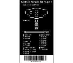Bity z uchwytem T-ręcznym Wera Kraftform Kompakt 400 RA Set 1 (Zestaw 17 szt.), 023471