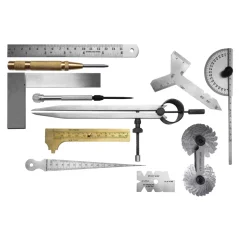 Sada měřicích a rýsovacích nástrojů – 11 dílů v dřevěném boxu