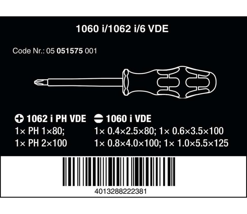 Elektrikářské šroubováky Wera Kraftform 1060 i/1062 i/6 VDE (Sada 6 dílů), 051575