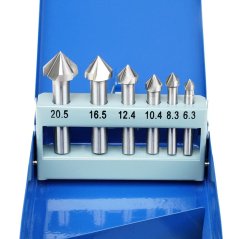 Kuželové záhlubníky, 6,3 - 20,5 mm, 90°, HSS, sada 6 kusů