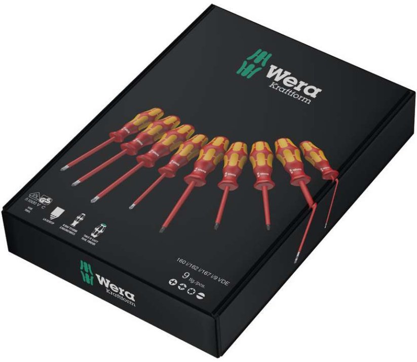 Elektrikárske skrutkovače Wera Kraftform Plus VDE rad 100 typ 160 i/162 i/167 i/9 (Sada 9 dielov), 133355