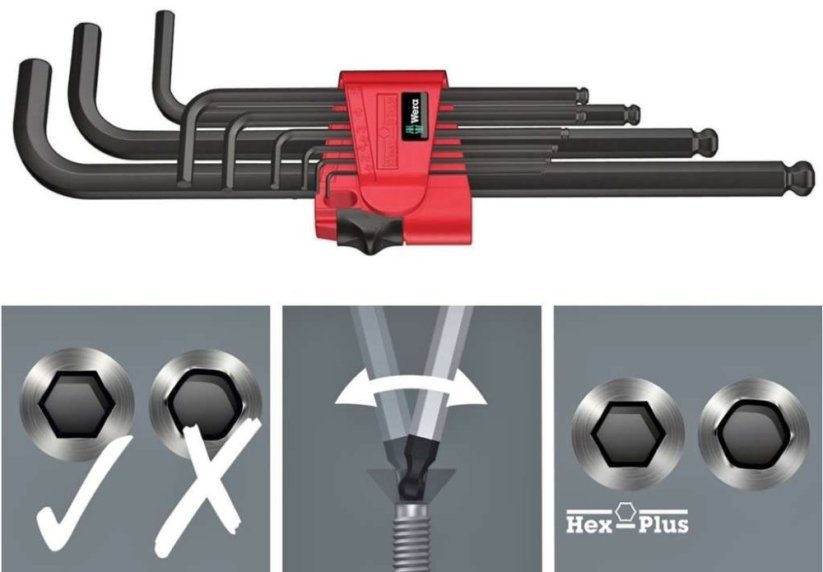 Zástrčné kľúče Wera inbus 950/9 Hex-Plus 6 Sada zástrčných kľúčov, BlackLaser (Sada 9 dielov), 022086